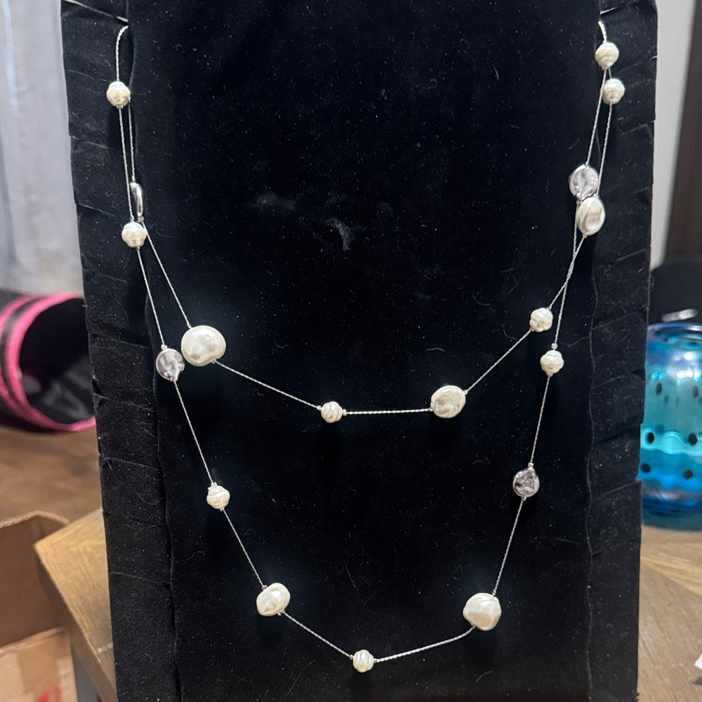 J.Jill Pearl Station Necklace Silver Tone Long Necklace. (BJ111) - Picture 4 of 11